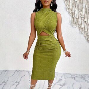 British hip black style hollowed-out waist stretch frilly dress elastic women
